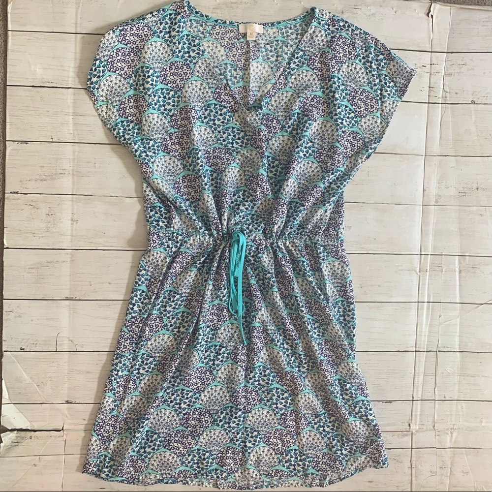 Whale and sailboat print cinch waist mini dress